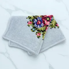FEILER　フェイラー ハンドタオル　ハンカチ　花柄　ライトグレー