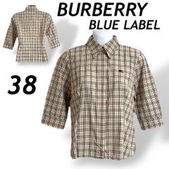BURBERRY BLUE LABEL バーバリーブルーレーベル ロンドン レディース 7分袖シャツ 38 刺繍ロゴ FE526-100 三陽商会 ノバチェック ベージュ系 (E036)★