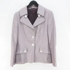 エスカーダ ESCADA セットアップ パンツスーツ 上下 シングルジャケット ロングパンツ 36 紫 パープル系 総柄 綿 コットン 絹 シルク 裏地 ポケットのサムネイル