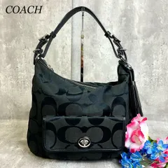 ✨美品✨  COACH コーチ ワンショルダーバッグ トートバッグ フラップ ターンロック シグネチャー シルバー金具 ダッフル 総柄 ロゴ型押し A4収納 大容量 キャンバス レザー レディース ブラック 黒色