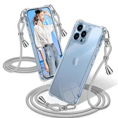 iPhone 13 Pro Max ケース クリア ショルダー 耐衝撃 iPhone13ProMax スマホケース 透明 織りストラップ付き 肩がけ 首掛け 紐付き アイフォン13ProMax カバー 縄掛け シングルショルダーロープ 斜めがけ 調節可能な 1