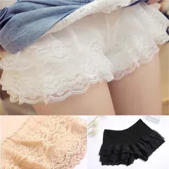 ペチパンツ　フリルレース　ショート丈　ベージュ　黒　白　4段　裾レース　見せパン