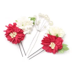 髪飾り 成人式 つまみ細工 振袖 前撮り 袴 花 3点セット ピンク パールビーズ かんざし レトロ 髪型 ヘアスタイル ヘアアレン No.9-3962