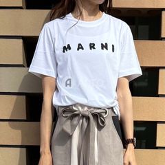 【2025春夏物モデル】MARNI マルニ THJE0293P8 USCX42 SLW01 ホワイト コットン ト ロゴ プリント Tシャツ カットソー 半袖 レディース　レギュラーフィット