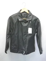 ◇ ⊇ 未使用 moment+ モーメントプラス フェイクレザー 長袖 ライダースジャケット サイズＭ ブラック レディース E  【1508060000187】