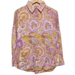 美品 ETRO エトロ ペイズリー柄 リネン 長袖 ブラウス シャツ サイズ42 パープル系 レディース 古着 中古 USED
