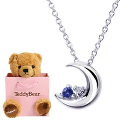 [シアーズ] クレセントムーン ネックレス レディース 天然ダイヤ×9月 誕生石 サファイア シルバー ブラウン ピンク ホワイト テディベア e-1625-tdt-01