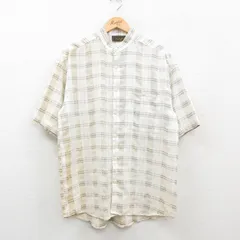 L/古着 半袖 シャツ メンズ スタンドカラー ベージュ他 カーキ チェック 24jun13 中古 トップス
