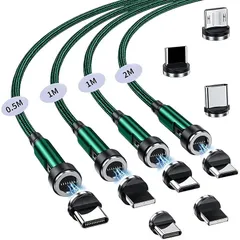 【新品】 マグネット-充電ケーブル 7ピン 3A急速充電+データ通信 For Phone Type-C-充電ケーブル 3in1 充電コード 【9個端子+ 4本セット】 540度回転 0.5M+1M+1M+2M 磁石 Ligting USB-B ケ ーブル  1