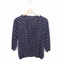 グリーンレーベルリラクシング ユナイテッドアローズ green label relaxing カットソー ブラウス ボウタイ 水玉 ドット 七分袖 ネイビー ベージュ 紺 薄茶 /TT4