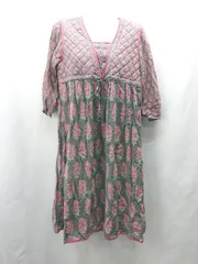 ◇ ⊇ Another Edition 花柄 キルティング 長袖 ロング丈 ワンピース サイズ表記なし グレー レッド系 レディース E  【1502200004486】