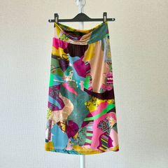 【訳あり.. Christian Lacroix プリントスカート】クリスチャン・ラクロワ（バザール）　ひざ丈スカート　パッチワーク柄　Sサイズ  サマースカート 薄手スカート　Christian Lacroix Bazar　マルチカラー　総柄スカート