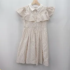 ◇ ⊂ mezzo piano ウエスト紐 ストライプ柄 オフショルダー 半袖 ロング ワンピース サイズM ベージュ ホワイト レディース E  【1506130000167】