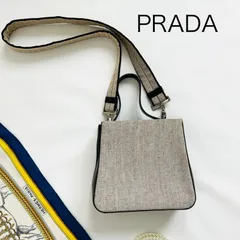 美品✦PRADA 2wayショルダー ハンドバッグ キャンバス×レザー ベージュ