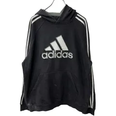 adidas ロゴスウェット パーカー L ブラック アディダス フーディー ラグラン スリーストライプス 古着卸 アメリカ仕入 a709-5855