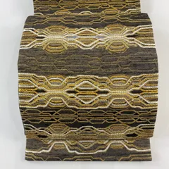 【美品】 袋帯 名品 幾何学 横段 箔 墨色 六通 正絹 【中古】