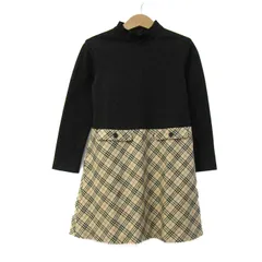 バーバリーロンドン 切替ワンピース トップス ノバチェック柄 長袖 キッズ 女の子用 110Aサイズ 黒×ベージュ BURBERRY LONDON 【中古】