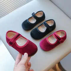 【送料無料】【新品未使用】キッズ フォーマルシューズ バレエシューズ ベルクロ スエード ストラップ フラットシューズ  マジックテープ ベルベット ベロア ワンストラップ 海外子供服 韓国子供服 インポート