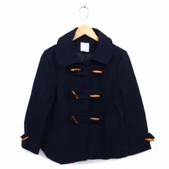 ローリーズファーム LOWRYS FARM ダッフル コート アウター ショート ウール混 タック 無地 M 紺 ネイビー /NT32のサムネイル