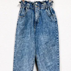 【美品】WEGO ウィゴー ライトブルー レディース M ストリート カジュアル ボトムス コットン100% ウエストゴム ハイライズ デニムパンツ ケミカルウォッシュ加工 ジーンズ KH-Pｰ241068
