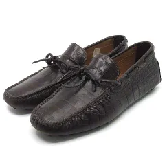 サントーニ SANTONI クロコ 型押し レザー ドライビングシューズ スリッポン ダークブラウン 6.5 約25cmのサムネイル
