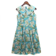 ロイスクレヨン Lois CRAYON スズラン プリント ワンピース ノースリーブ すずらん 花柄 2016SS ブルーグリーン M 美品