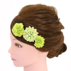 髪飾り 成人式 振袖 前撮り 袴 花 浴衣 夏祭り 花火大会 豪華3点セット 黄緑 緑 ピンク 小さい おしゃれ かわいい かんざし ヘ No.9-4473