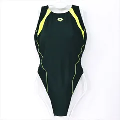 ●SE3E44☆arenaアリーナ競泳水着 2XL 大きいサイズ 黒蛍光イエロー オープンバック レディース 練習用水着 フィットネスジムプール ワンピース■