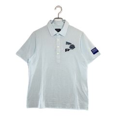 未使用品 メンズ パーリーゲイツ PEARLY GATES 半袖ポロシャツ 4(M) 水色 サッカー生地 ストライプ