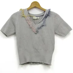 リリーブラウン ニット トップス 半袖 リブ Vネック セーター フリンジ レディース Fサイズ グレー LILY BROWN 【中古】
