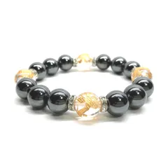 12mm 四神獣金彫水晶×ヘマタイト パワーストーン ブレスレット天然石 運気上昇 開運  [l] 健康運 厄払い お守り 青龍 白虎 玄武 朱雀 （シルバー）メンズ・レディース　男性・女性　数珠ブレス　開運  [l]