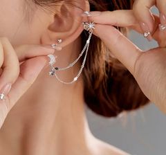 ピアス 月 レディース イヤ－カフ チェーン シルバー スタッドピアス セット