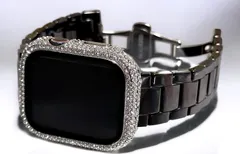 3bloc 高級セラミック ブラック&シルバー★アップルウォッチ 純セラミックベルト パブェキラキラ ケース 画面保護カバー 38mm 40mm 41mm 42mm 44mm 45mm 46mm 49mm ステンレス ラバー Apple Watch バンド