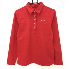 【超美品】キャロウェイ 長袖ポロシャツ 杢レッド ロゴゴールド  レディース L ゴルフウェア Callaway