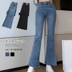 ハイウエスト デニム フレアパンツ スキニー ストレッチ ジーンズ 韓国