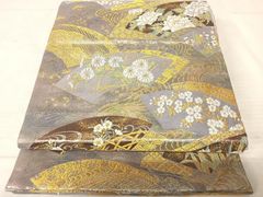 平和屋着物◎六通柄袋帯　唐織　地紙花文　金銀糸　正絹　逸品　AAAS9741yx