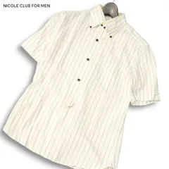 Y2K 00s★ NICOLE CLUB FOR MEN ニコルクラブ フォーメン 春夏★ 半袖 ストライプ ボタンダウン シャツ Sz.46 メンズ 白