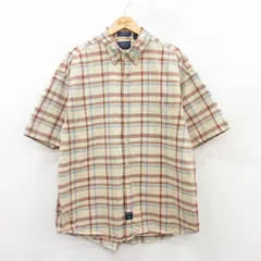 L/古着 バンヒューセン 半袖 シャツ メンズ 大きいサイズ コットン ボタンダウン ベージュ他 カーキ チェック 25jun24 中古 トップス
