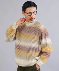 新品 未使用 JIGGYS SHOP(ジギーズショップ)グラデーション畦モックネックニットセーター 217563 ブラウンミックスのサムネイル