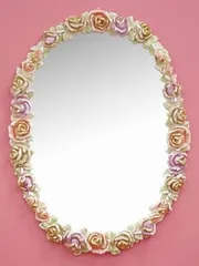 ★秋のお買得セール中!★ ロココ調 ローズミラー 縦にも横にも掛けられます  ロココカラー仕上げ☆ 高級 鏡 ロココ プリンセス ヨーロピアン 天使 エンジェル 姫 姫系 おしゃれ インテリア 輸入家具 白家具 エレガント 高級 壁 壁掛け