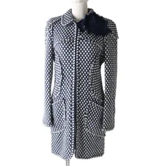 美品◎正規品 フランス製 CHANEL シャネル 08P P33187 レディース コサージュ付き ココマークジップ ツイード ロングコート ネイビー 38　m10-st30316-146のサムネイル