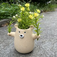 鉢植え 植木鉢 プランター プラントポット フラワーポット 花瓶 ガーデニング 樹脂 屋内 屋外 室内 インテリア 庭 玄関 熊 クマ アニメ風 ミニサイズ 多肉植物 サボテン 室内 リビング ダイニング 樹脂