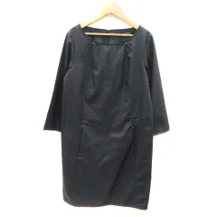 ロートレアモン LAUTREAMONT ワンピース ひざ丈 七分袖 ラウンドネック スタッズ 無地 40 紺 ネイビー /YK20