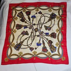 LANCEL ランセル シルク スカーフ 大判 タッセル チェーン柄