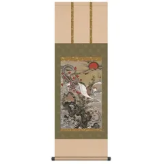 織物　掛け軸［鳳凰龍図］織物　美品掛け軸　大幅！ 織物掛け軸［鳳凰龍図］織物美品掛け軸大幅！