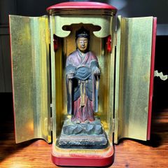 寺院取引品】時代仏教美術 彩色木造子安鬼子母神 鬼子母神 時代厨子