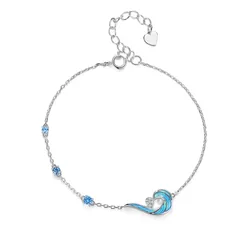 【在庫セール】ブレスレット ブレスレット 青い 波 金属アレルギー対応 モチーフ 925 キラキラ ブレスレット シルバー 誕生日 誕生石 結婚 記念日 レディース ホワイトデー 「シルバーサンダー」ブレスレット プレゼント