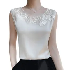 ☆ Aタイプ×アイボリー ☆ L ☆ レースノースリーブタンクトップ  スーツ インナー ブラウス ノースリーブ ノースリーブブラウス 袖無しブラウス 袖なし レディース おしゃれ シンプル 無地 女性 大人 レース オフィスカジュアル ビジネスカジュアル