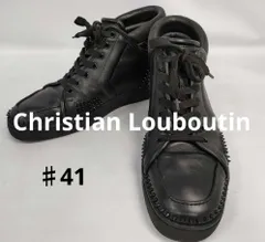 【美品】Christian Louboutin クリスチャンルブタンスタッズ付き黒レザーハイカットスニーカー メンズ♯41 25.5cm~26,0cm