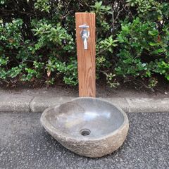 天然石 洗面ボウル リバーストーン S 44X38 立水栓水受け皿 シンク 洗面ボール 庭 ガーデン 手洗い鉢 河石 川石 DIY 250959